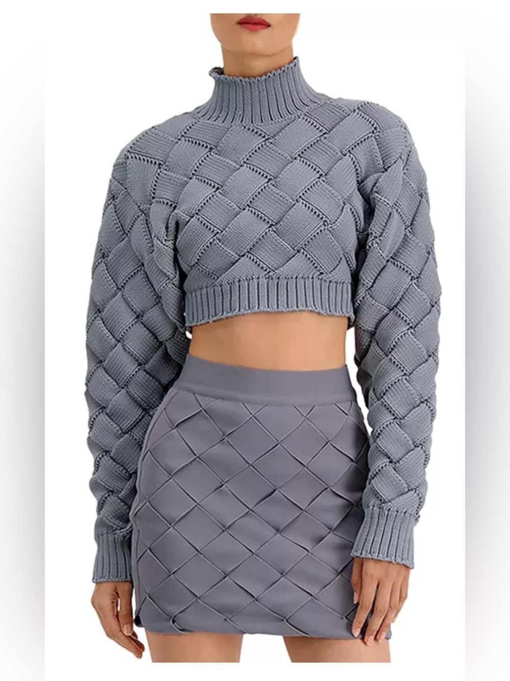 Herve Leger Chunky Weave Crop Sweater Stone (Gray) NWT
